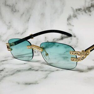 Men Women Sunglasses Square Green Lens Fashion Gold Frame Rapper‎ Icedout Lentes